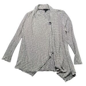 AB STUDIO Women's Striped Draped Cardigan Black White Asymmetrical Hem Button